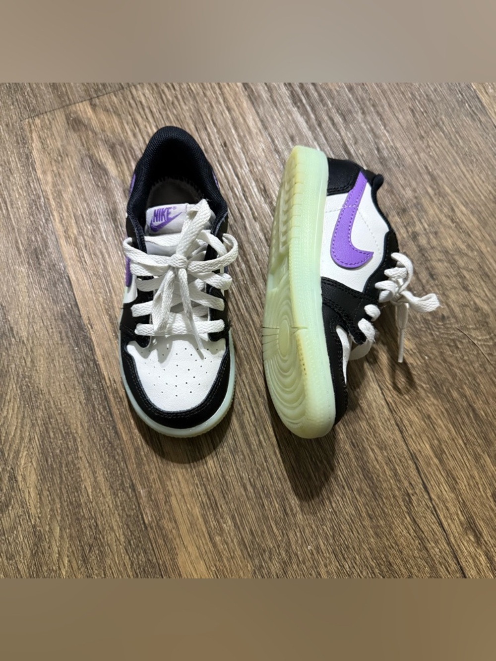 Jordan 1 Low Black Raspberry Kids Sneakers - White, Black & Purple Size 9C